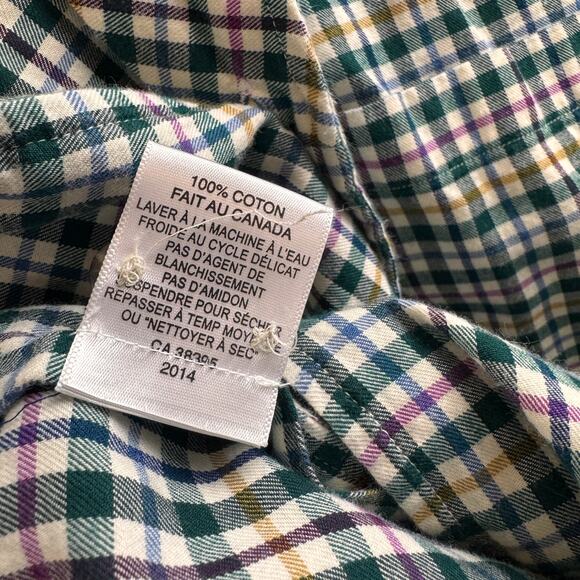 PAUL STUART Green Flannel Shirt Cotton Plaid Curved Hem Button-Up Size Small S - Picture 7 of 8